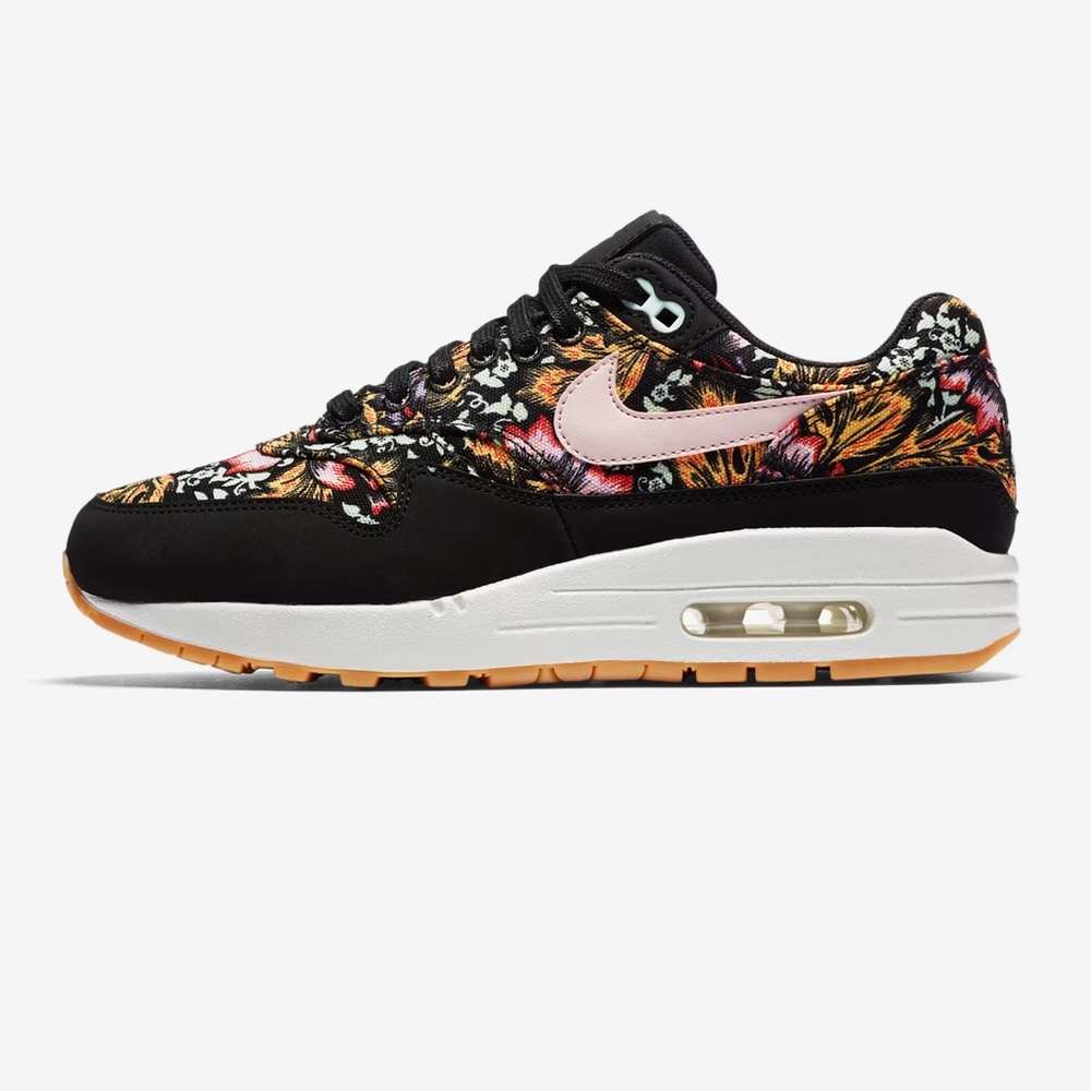 Nike Women's Air Max 1 Black with Floral Accents 8.5